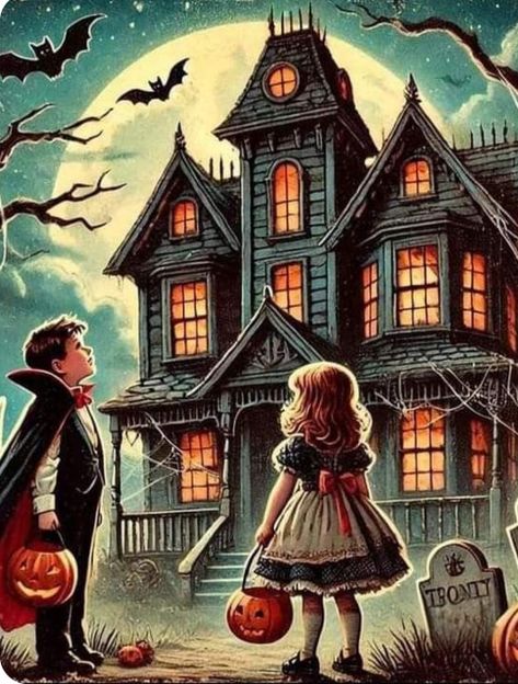 Vintage Haunted House, Nostalgic Halloween, Daily Countdown, Countdown To Halloween, Vintage Halloween Cards, Spooky Haunted House, Halloween Illustrations, Vintage Halloween Images, Days Until Halloween