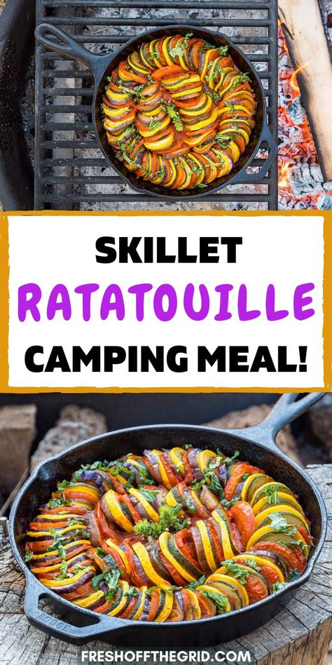 Campfire Vegetables, Skillet Ratatouille, Season Vegetables, Campfire Dinners, Campfire Recipes, Camping Menu, Ratatouille Recipe, Iron Recipes, Iron Skillet Recipes