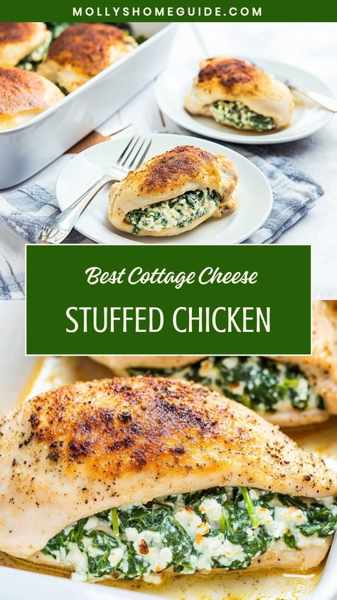 Cottage Cheese Spinach Chicken, Chicken Recipes For Dinner Guests, Chicken Spinach Cottage Cheese Recipes, Cottage Cheese Chicken Casserole, Cottage Cheese Stuffed Chicken, Cottage Cheese And Spinach Recipes, Chicken With Cottage Cheese Recipes, Chicken And Cottage Cheese, Dinner Recipes With Cottage Cheese