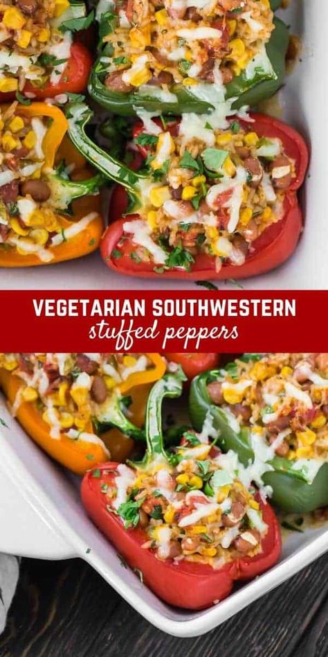 Whole30 Chili, Green Pepper Recipes, Veggie Mains, Vegetarian Stuffed Peppers, Veggie Main Dishes, Southwestern Recipes, Vegetarian Ideas, Ww Meals, Vegan Ideas