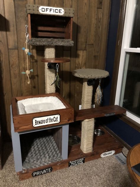 Cat Food And Water Station, Cat Fountain, Water Station, Cat Info, Food Stations, Cat Tree, Cat Food, For Cats, Drafting Desk