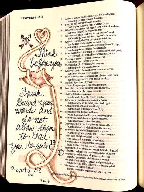 Bible Journaling Proverbs, Studying Bible, Proverbs 13 3, Proverbs 7, Bible Decor, Bible Doodles, Bible Proverbs, Proverbs 31 30, Proverbs 13