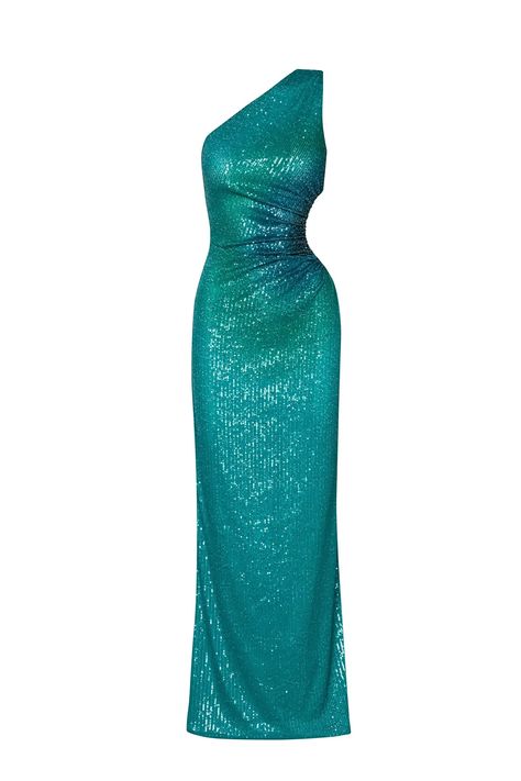 Jolie Maxi Dress in Green - High Summer 24 – BAOBAB INT One Shoulder Sequin Dress, Bright Dresses, Fancy Stuff, Sequin Formal Dress, Glamour Dress, Sustainable Swimwear, Teal Dress, Strappy Dresses, Summer 24