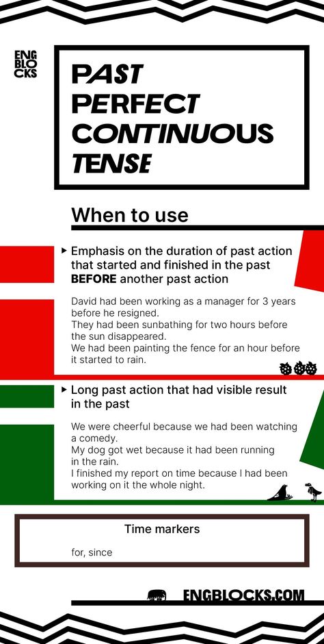 The infographic shows when you can use Past Perfect Continuous. Discover more information on the website by following the link.   #english #englishtenses #pastperfectcontinuous #engblocks Past Perfect Continuous Tense, English Grammar Test, English Tenses, English Grammar Tenses, Study English Language, English Teaching Resources, Study English, Teaching English Grammar, Verb Tenses