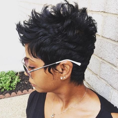 Spiky+Black+Pixie Black Haircut Styles, Short Hairstyles For Black Women, Short Black Hair, Wedge Hairstyles, Asymmetrical Hairstyles, Shoulder Hair, Sassy Hair, Funky Hairstyles, Short Black Hairstyles