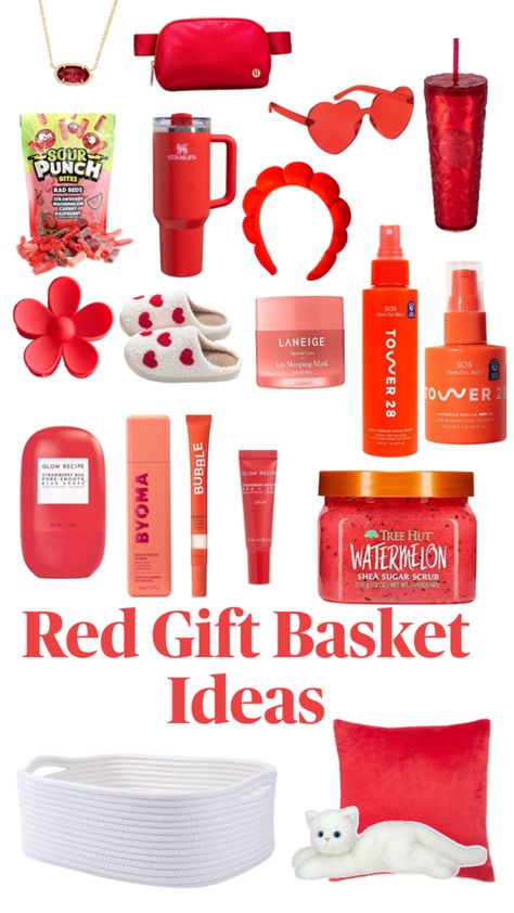 The perfect gift basket for a Swifty, who loves Taylor Swift’s album, red Red Gift Basket, Homade Christmas Gifts, College Gift Baskets, Theme Baskets, Girly Christmas Gifts, Making A Gift Basket, Easy Birthday Gifts, Perfect Gift Basket, Red Basket