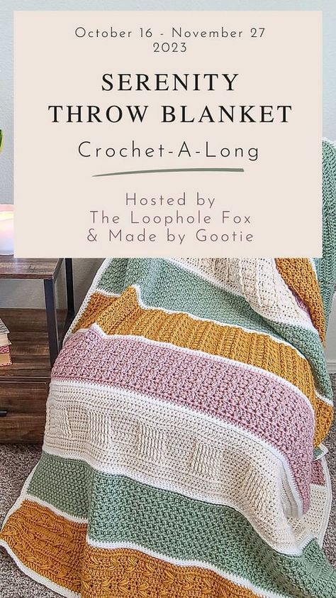 Serenity Throw Blanket Free CAL - Striped Crochet Blanket Pattern - Made by Gootie Crochet Farmhouse Blanket, Crochet Striped Blanket Pattern, Unique Crochet Blanket, Crochet Sampler Blanket, Striped Crochet Blanket, Modern Crochet Blanket, Crochet Throw Pattern, Throw Blanket Pattern, Temperature Blanket