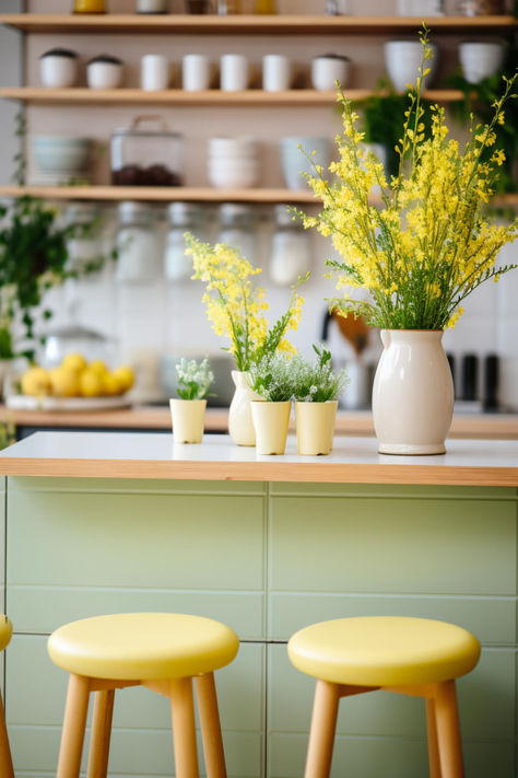 50 Beautiful Spring Decor Designs to Spruce Up Your Space Spring House Decorations, Spring House Decor, Spring Decorations For The Home, Spring Interior Design, Decorate For Spring, Spring Interiors, Little Cottages, Spring Kitchen, Spring Decor Ideas