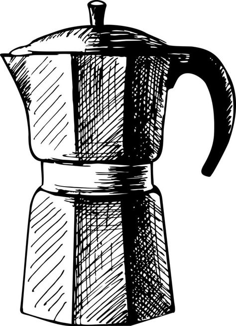 Coffee Maker, espresso machine, moka express, mocha coffee, moka pot. Sketch design vector illustration. Geyser coffee maker Mocha Pot Illustration, Mocha Pot Coffee, Pot Sketch, Coffee Moka Pot, Mac Coffee, Mocha Pot, Mocha Coffee, Moka Pot, Pen Sketch