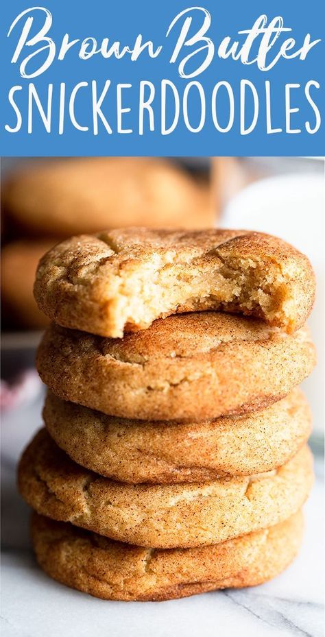 Brown Butter Snickerdoodle cookies are a truly delicious cookie.  Banish boring basic snickerdoodles and amp up the flavor with brown butter and brown sugar to make these a decadent and chewy snickerdoodle! Easy snickerdoodles | Chewy snickerdoodle cookie recipe | Christmas cookies | Cookie exchange | Soft Snickerdoodle | The best snickerdoodle Chewy Snickerdoodle Cookies, Buttermilk Cookies, Cookies Snickerdoodle, Easy Snickerdoodles, Snickerdoodle Cookie Recipe, Best Snickerdoodle Cookies, Snickerdoodle Cookies Easy, 1 Cookies, Snickerdoodle Cookie