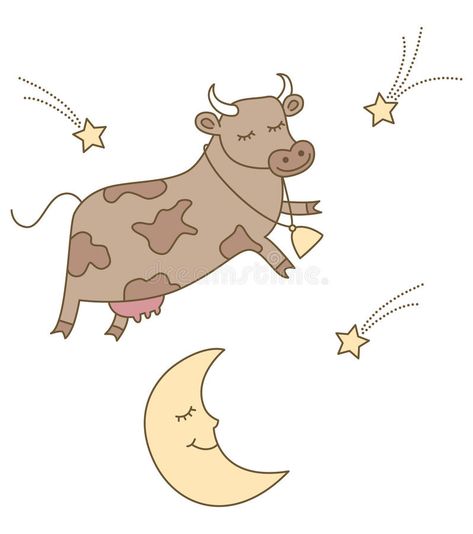 The Moon Illustration, Cow Jumping Over The Moon, Cow Jumping, Cow Jumped Over The Moon, Musical Instruments Drawing, Moon Cute, Baby Nursery Inspiration, Cute Nursery, Moon Nursery