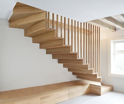 Wooden Staircase Design, Surrey House, Larch Cladding, Wooden Staircase, Escalier Design, Stair Case, Wooden Staircases, Home Stairs Design, Wood Stairs