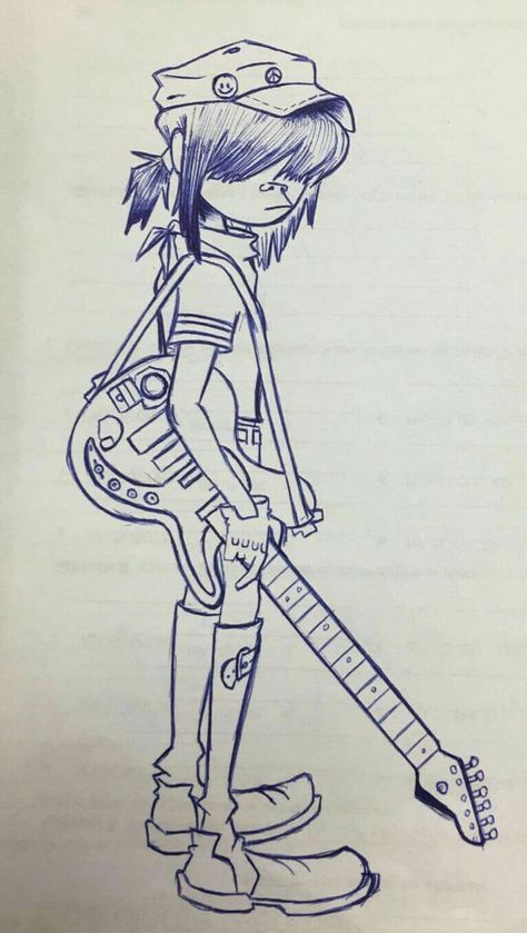 Noodle Gorillaz Easy Drawing, Gorillaz Drawing Style, Noodle Gorillaz Drawing, How To Draw Gorillaz Style, Gorillaz Tattoos, The Gorillaz Art, Gorillaz Sketch, Noodles Gorillaz, Gorillaz Drawing