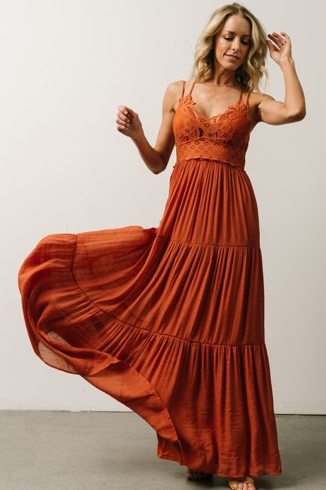 Orange Boho Dress, Maxi Boho Dress, White Fits, Colorful Maxi Dress, Lace Gown Styles, Baltic Born, Tiered Maxi Skirt, Maxi Dress Pattern, Amazing Lace