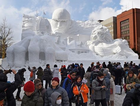 sapporo snow festival | Photo Special: Sapporo Snow Festival sculptures entertain visitors ... Sapporo Snow Festival, A Crowd Of People, Snow Festival, Large Sculpture, Crowd Of People, Festival Photo, Japan Trip, Sapporo, Japan Travel