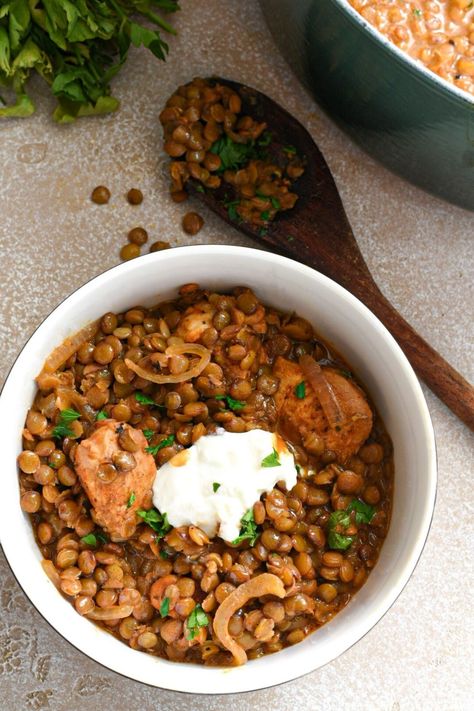 Green Lentil And Chicken Recipes, Chicken Lentil Stew, Lentil And Chicken Recipes, Chicken And Lentil Recipes, Chicken Lentil Recipes, Lentils Chicken, Chicken And Lentils, Lentil Stew Recipes, Chicken Lentil