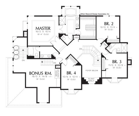 Image for Bellingrath-4 Bedroom Plan for Side-sloping Lot-Upper Floor Plan Mediterranean Style Homes Floor Plans, Nook Kitchen, Open Foyer, Room Nook, Georgian Style Homes, Bedroom Plan, Large Open Kitchens, Family Area, Mediterranean Style Home