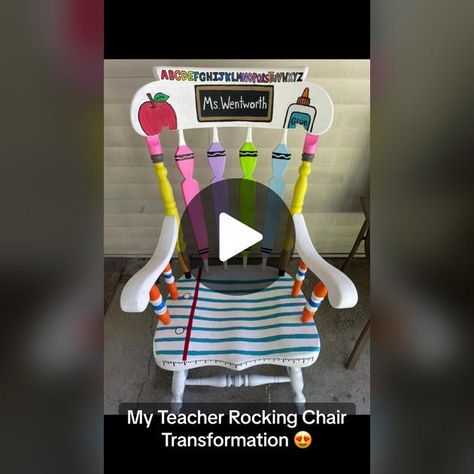 Teacher Rocking Chair Painted, Teacher Rocking Chair, Teacher Rocking Chairs, Chair Transformation, Teacher Chair, My Teacher, Rocking Chair, Worth It, Twitter Image