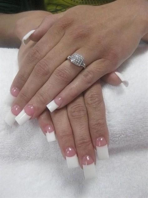 Y2k Toenails, White French Acrylics, Old School French Tip Nails, 90s French Tip, 90s French Tip Nails, Mcbling Nails, Pink And White French, Nails Pink And White, 2000s Nails