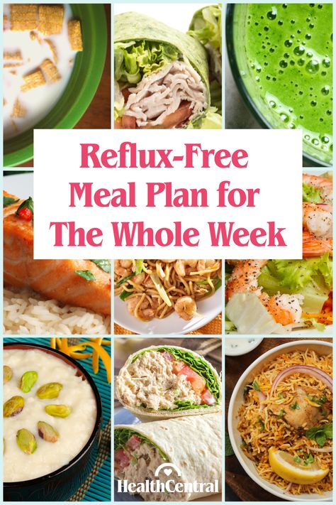 Breakfast, lunch, snack, and dinner ideas for the entire week that are reflux and GERD-friendly. Something for the whole family! Gerd Meal Plan Recipes For, Best Diet For Gerd, Easy Non Acidic Meals, Non Acidic Dinner Ideas, Ulcer Diet Meal Plan, Foods To Eat With Gerd Reflux Diet, Gerd Diet Breakfast Ideas, Bland Lunch Ideas, Ulcer Diet Meals Healthy Eating