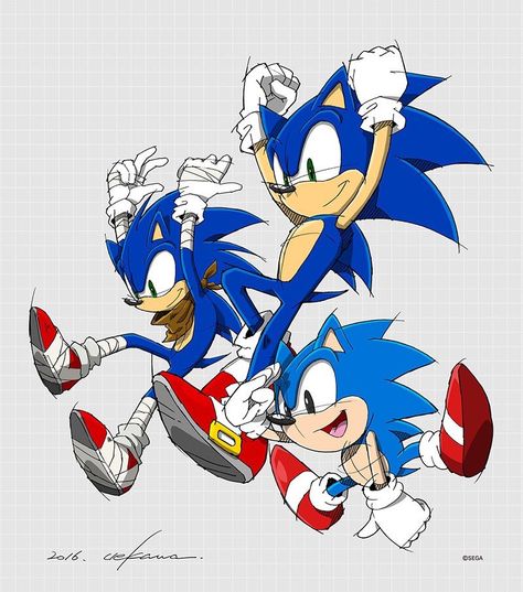 I really adore this new artwork. Yuji Uekawa Yuji Uekawa, The Gangs All Here, Sonic And Tails, Sonic Generations, Sonic Mania, Classic Sonic, Sonic Heroes, Anniversary Art, Sonic Fan Characters