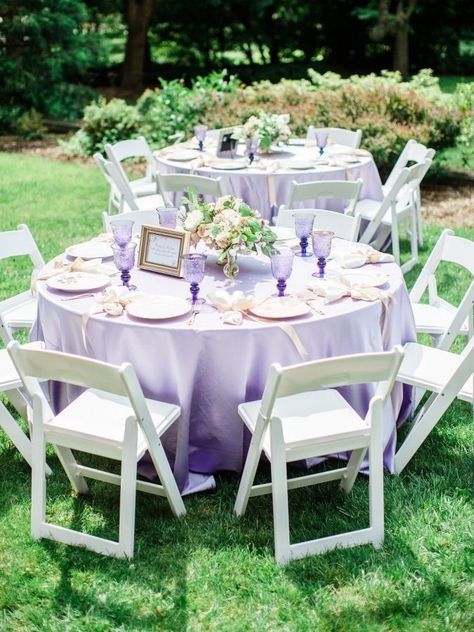 Lavender Party Theme Table Settings, Lavender Tea Party Table Settings, Lavender Birthday Party Ideas, Lilac Baby Shower Ideas, Table Linen Ideas, Bridal Shower White, Michigan Garden, Lavender Baby Showers, Garden Party Bridal Shower