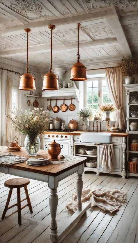 French Country Rustic Bedroom, Old Fashioned Country Home, Rustic Charm Kitchen, Modern French Farmhouse Kitchen, Italian Country Kitchen Farmhouse Style, Cottage Core Kitchen Inspiration, Country Kitchen Lights, French Cottage Kitchens Inspiration, Country Chic House