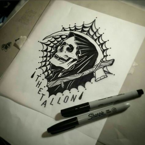 Cobweb Art, Elbow Tats, London Tshirt, Reaper Design, Grim Reaper Tattoo, Reaper Tattoo, The Reaper, Old School Tattoo Designs, Greek Tattoos