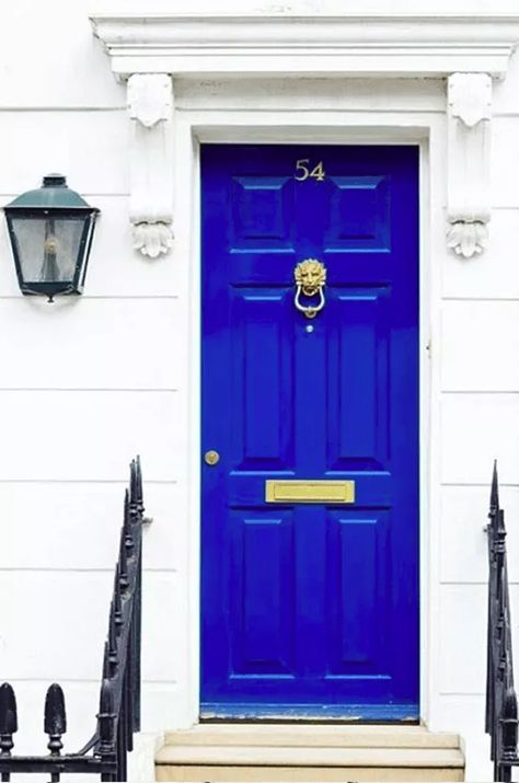 Cobalt Blue Front Door, Bright Blue Front Door, Royal Blue Front Door, Quarter Staff, Hutchinson House, Dark Blue Paint Color, Door Shades, Diy Closet Doors, Dark Blue Paint