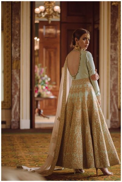 Indian Women Suits - Light Blue Anarkali with Golden Embroidery | WedMeGood  #wedmegood #indianbride #indianwedding #anarkali #suit #indianwomensuits #full-length Light Blue Anarkali, Anarkali Dresses, Desi Wedding Dresses, Indian Designer Suits, Designer Anarkali, Indian Wedding Photos, Traditional Indian Outfits, Colour Combo, Indian Couture