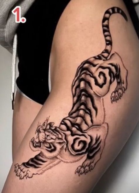 Cat Shin Tattoo, Tiger Tattoo Leg, Tiger Hip Tattoo, Tattoo Pierna Hombre, Dragon Tiger Tattoo, Tattoo Pierna, Big Cat Tattoo, Shin Tattoo, Tattoo Desings