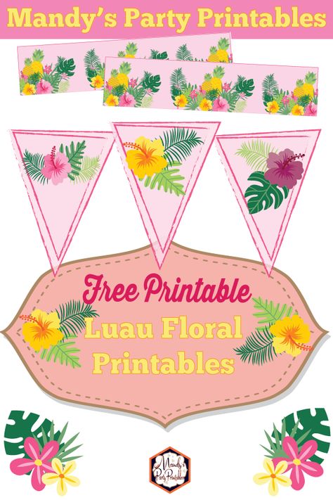 Summer Party Printables Collection | Tropical Party Printables Free, Free Luau Printables, Aloha Banner Printable Free, Hawaiian Printables Free, Hawaii Printables, Diy Luau Decorations, Diy Luau, Pineapple Pool Party, Luau Invitations