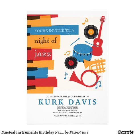 Musical Instruments Birthday Party Invitation Baby Music, Music Party, Adult Birthday Invitations, Invitation Inspiration, Invitation Sizes, Baby Party, 8th Birthday, Youre Invited, Wedding Pinterest