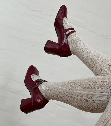 Chunky Red Heels, Wine Heels, Red Shoes Outfit, Mary Jane Shoes Outfit, Dress Shoes For Women, Mary Jane Shoes Womens, Wide Shoes, Chunky Block Heels, Red Heels