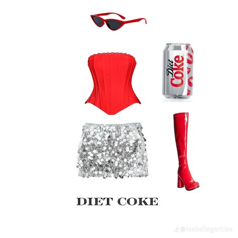 Cherry Coke Halloween Costume, Coke Zero Costume, Rum And Coke Costume, Diet Coke Halloween Costumes, Diet Coke Costume, Coke Costume, Pretty Woman Halloween Costume, Halloween 23, Silver Skirt