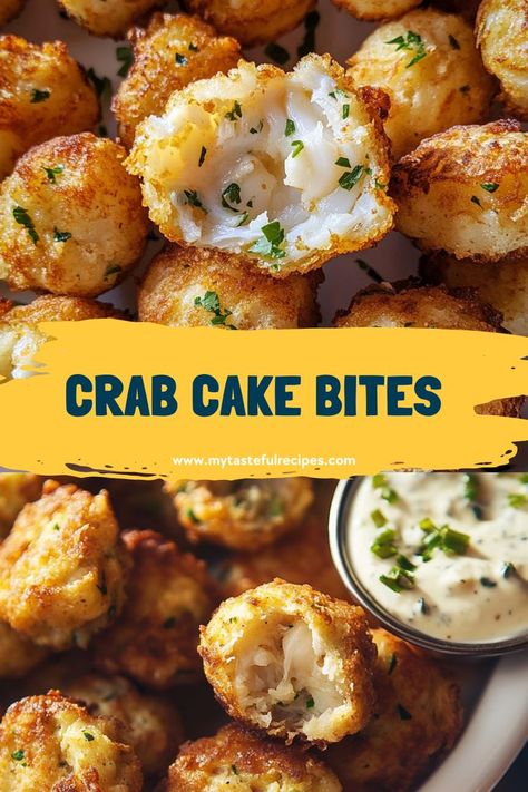 These crab cake bites are the perfect finger food! With their crunchy exterior and tender crab meat filling, they’re ideal for any occasion, from casual get-togethers to elegant parties. Crab Bites Appetizers, Crab Stick Recipe Ideas, Elegant Finger Foods, Crab Meat Appetizers, Crab Cake Bites, Elegant Christmas Dinner, Crab Appetizer, Christmas Finger Foods, Crab Stick