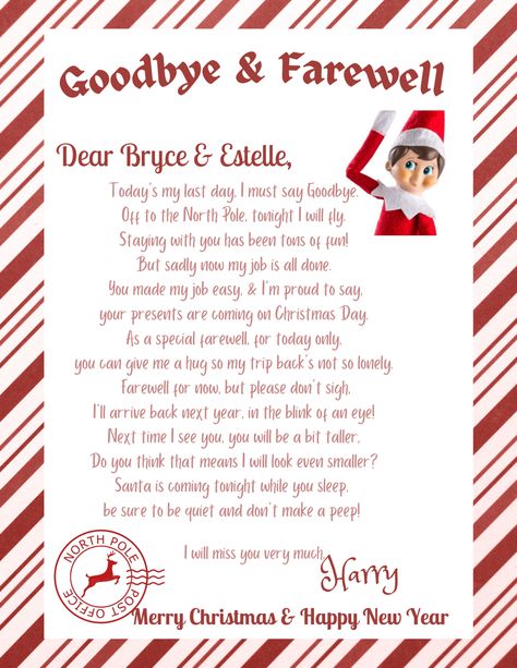 Goodbye Letter Elf On The Shelf Ideas, Goodbye Message From Elf On The Shelf, Elf On The Shelf Saying Goodbye Ideas, Elfie Goodbye Letter, Elf Goodbye Letter For Older Kids, Elf Bye Letter, Elf On The Shelf Last Night Letter, Elf On The Shelf Retirement Letter, Elf Goodbye Note