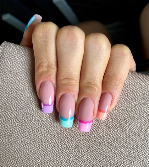 Easter French Tip Nails, Pastel French Nails, Pastel French Tips, French Pastel, Ongles Design, Colorful French, Easter Ideas, Nails Ideas, French Nails