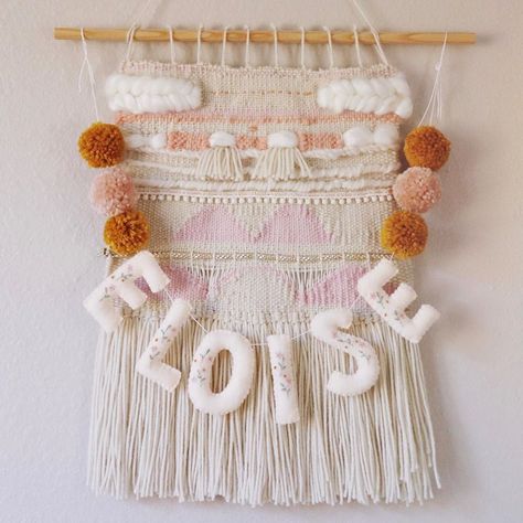 Alé + Poppy on Instagram: “✨Happy Wednesday!✨ Shop Update: Still taking Orders! I’m planning on closing The Shop on July 27th for a little break. I will be finishing…” Vintage Garland, Boho Rainbow Nursery, Name Garland, Pink Pom Poms, Pom Pom Flowers, Weaving Loom Projects, Pink Felt, Champagne Pink, Crochet Wall Hangings