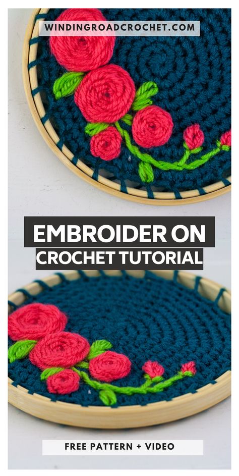 Learn how to make embroidery crochet rose wall hanging. You will be using your crochet skills and follow the video tutorial to learn to embroider. Embroidering Crochet, Embroider On Crochet, Embroider Crochet, Embroidery On Crochet, Learn To Embroider, Winding Road Crochet, Crochet House, Crochet Wall Hanging, Crochet Beads