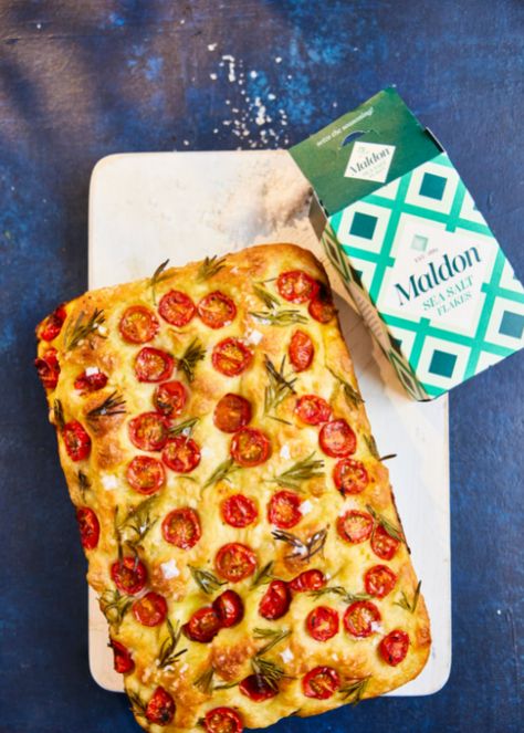 Cherry Tomato Foccacia, Bread Ciabatta, Tomato Focaccia, Mediterranean Flatbread, Maldon Salt, Foccacia Bread, Rosemary Focaccia, Tomato Dishes, Vegetable Pie