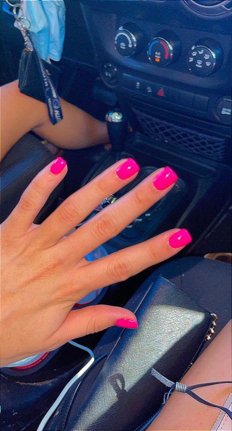 Hot pink LCN gel nails Very Short Tips Nails, Short Tip Nails Dip, Short Nails Ideas Plain, Short Hot Pink Gel Nails, Hot Pink Nail Ideas Summer Short, Short Square Nail Colors, Short Square Acrylic Nails Preppy, Plain Nails For Summer, Short Square Acrylic Nails Plain Color