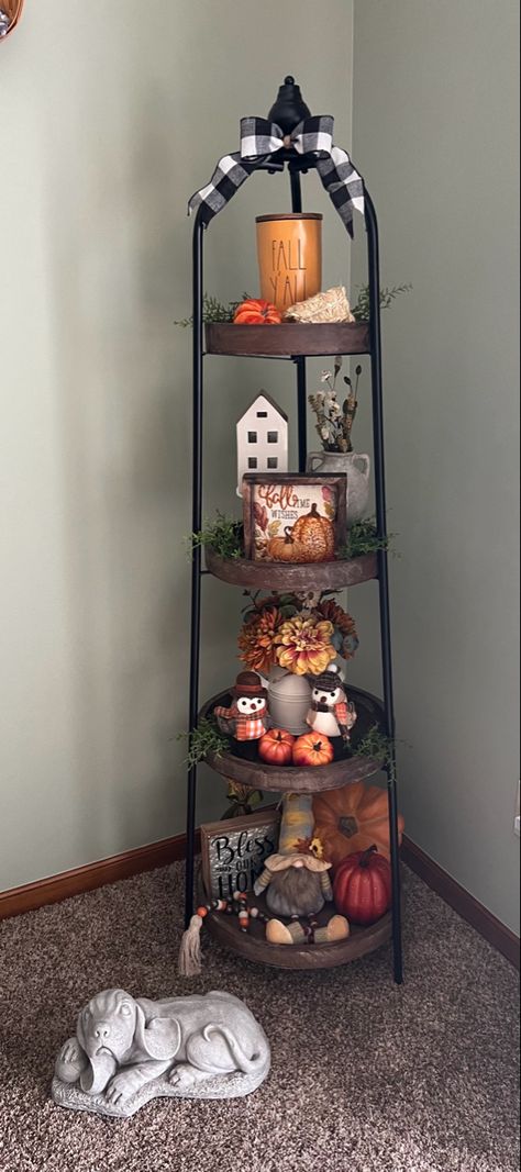 Fall Decor Tiered Stand, Four Tier Shelf, Fall 3 Tier Tray Decor, Hobby Lobby Shelf Decor, Corner Shelf Decor, Hobby Lobby Shelf, Table Tray Decor, 3 Tier Tray, 4 Tier Shelf