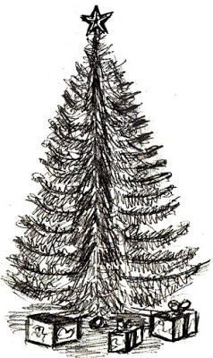 Draw A Christmas Tree, Christmas Tree Sketch, Black Christmas Tree Decorations, Palm Tree Drawing, Winter Drawings, Kay Kay, Christmas Tree Drawing, Painting Guide, Tree Drawings Pencil