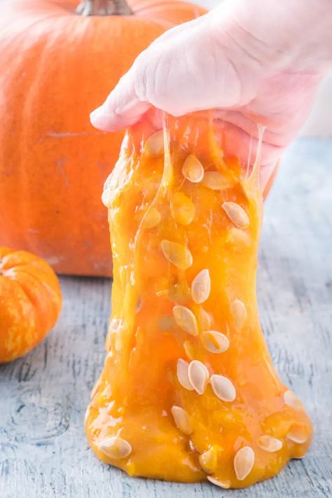 Pumpkin Seed Activities, Seed Crafts For Kids, Pumpkin Seed Crafts, Cornstarch Slime, Pumpkin Slime, Pumpkin Pulp, Pumpkin Carved, Seed Craft, Pumpkin Guts