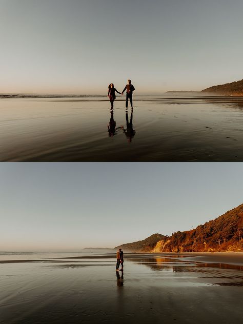 Canon Beach Engagement Photos, Oregon Coast Engagement Photos, Hug Point Oregon, Oregon Engagement Photos, Beach Story, Canon Beach, Sunset Photoshoot, Oregon Beaches, Cannon Beach Oregon