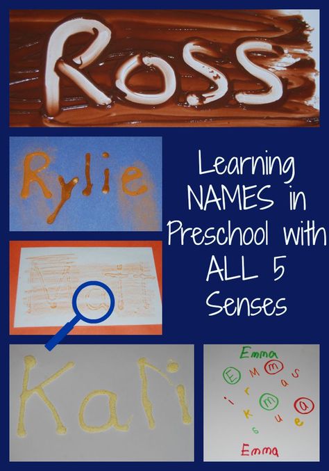 Come explore ways to PLAY with NAMES in Preschool! Learning about the letters in names using ALL 5 SENSES will promote important early learning skills! 5 Senses Preschool, School Names, Five Senses Preschool, Senses Preschool, Preschool Names, Senses Activities, Learning Skills, Name Activities, Preschool Literacy