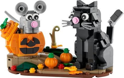 LEGO Halloween Cat & Mouse 40570 Building Kit, Whimsical Halloween Décor with Adorable Cat, Mouse, and Pumpkin Toys, Halloween Toy #lego #halloween #catandmouse Halloween Lego Sets, Halloween Lego, Lego Halloween, Halloween Crafts Preschool, Lego Display, Chat Halloween, Cat And Mouse, Whimsical Halloween, Halloween Toys