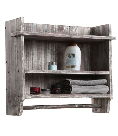 Small Bathroom Furniture, Home Shelves Ideas, Wooden Bathroom Shelves, Torched Wood, Bathroom Wood Shelves, Bathroom Shelf With Towel Bar, Torch Wood, Bathroom Shelf Organization, Rustic Bathroom Shelves