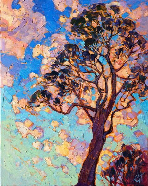 California eucalyptus painting in a contemporary impressionist style, by Erin Hanson. Eucalyptus Painting, Erin Hansen, Eucalyptus Art, Kunst Inspo, Erin Hanson, Contemporary Impressionism, Modern Impressionism, Kunst Inspiration, Painting Contemporary